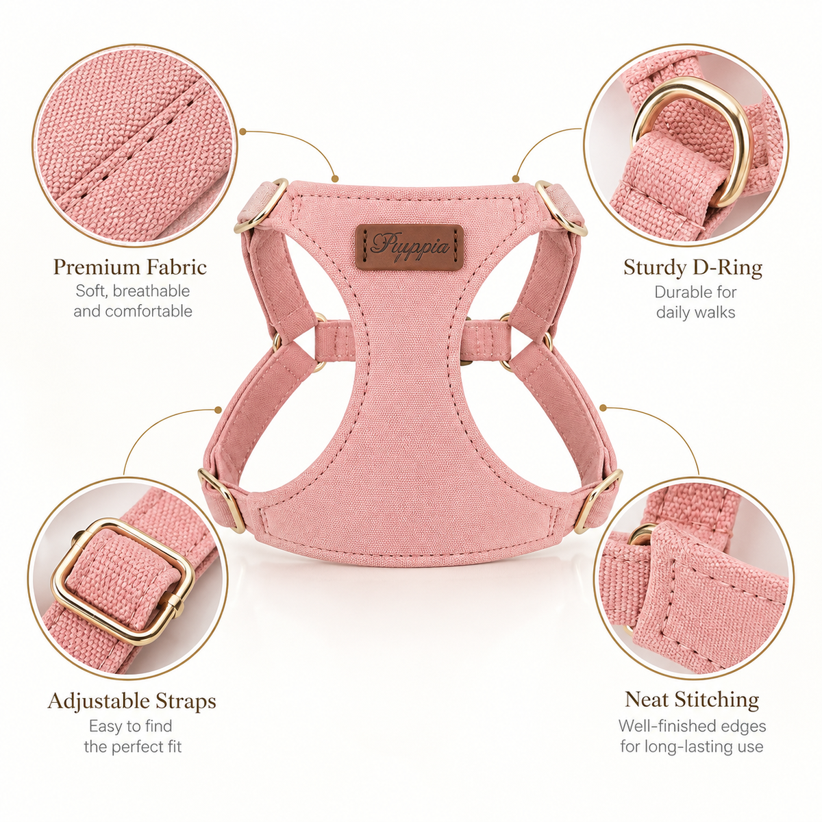 Blush Pink Velvet Dog Harness Set