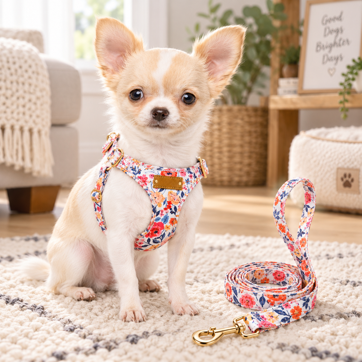 Vintage Floral Puppy Harness & Matching Leash