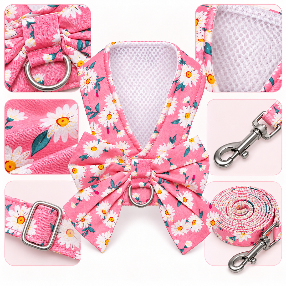 Pink Blossom Bow Dog Walking Set