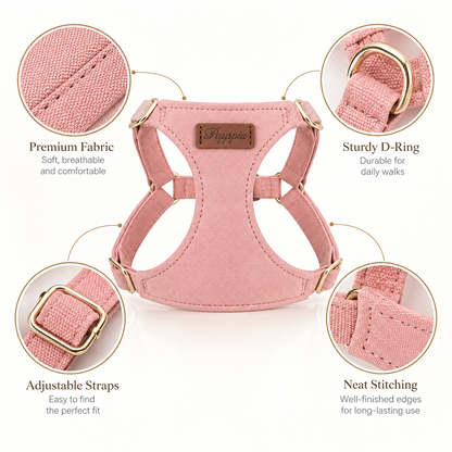 Blush Pink Velvet Dog Harness Set