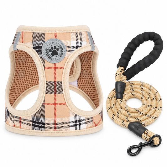 Plaid Dog Harness & Leash Set