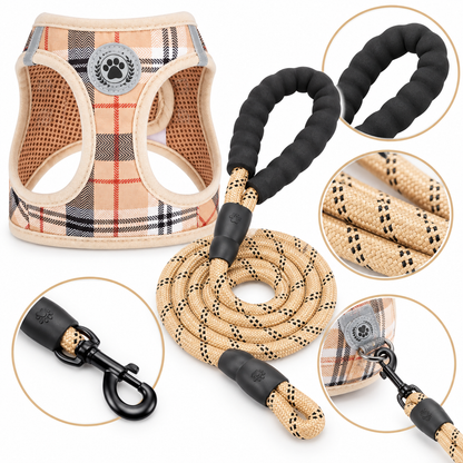 Plaid Dog Harness & Leash Set