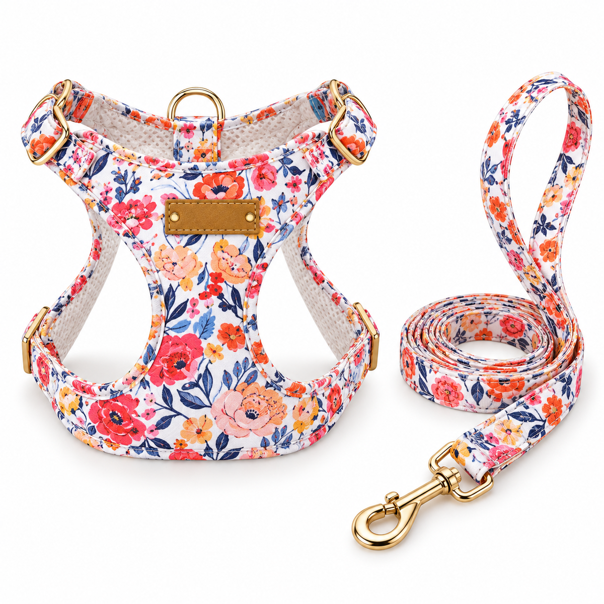 Vintage Floral Puppy Harness & Matching Leash