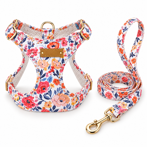 Vintage Floral Puppy Harness & Matching Leash