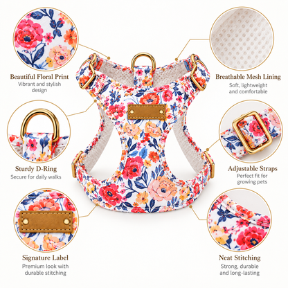 Vintage Floral Puppy Harness & Matching Leash