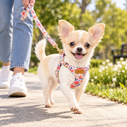 Vintage Floral Puppy Harness & Matching Leash