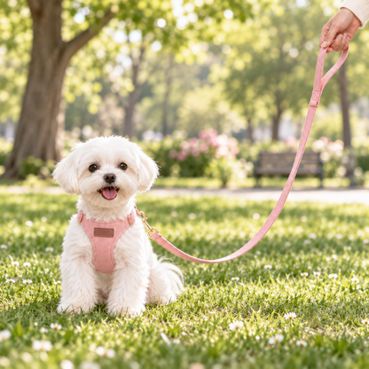 Blush Pink Velvet Dog Harness Set