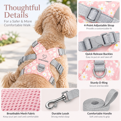 Daisy Floral Dog Harness Leash Set