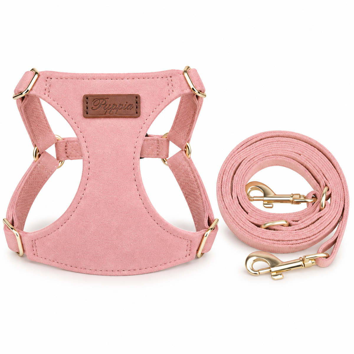 Blush Pink Velvet Dog Harness Set